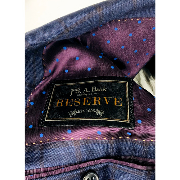 50S* Jos A Bank Reserve Reda Italy 2 Bttn Wool Blazer Sport Coat Navy Glen Check - Picture 6 of 12